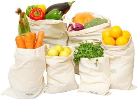 Muslin Cloth Bags, 100% Cotton, Set of 6 (2 Large, 2 Medium, 2 Small), Produce Bags Reusable Cotton Washable, Muslin Grocery Bag with Drawstring, Vegetable Storage Bags for Fruit, Bread & Bulk Food - Image 5