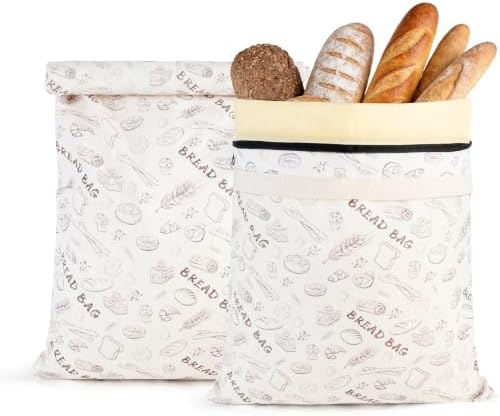 2-Pack Reusable Beeswax Bread Bags for Sourdough & HomemadeBread with Zipper, 16.5 x 13 inch bread bags for Food Storage by Unknown