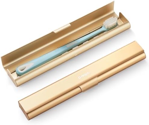 Aluminum Toothbrush Travel Case, Portable Travel Toothbrush Holder, Durable Manual Toothbrush Box Container for Traveling, Bathroom, Camping, Business Trip-Gold by Oralphi