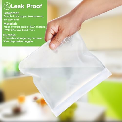 SPLF 6 Pack Dishwasher Safe Reusable Gallon Freezer Bags, White - Image 4