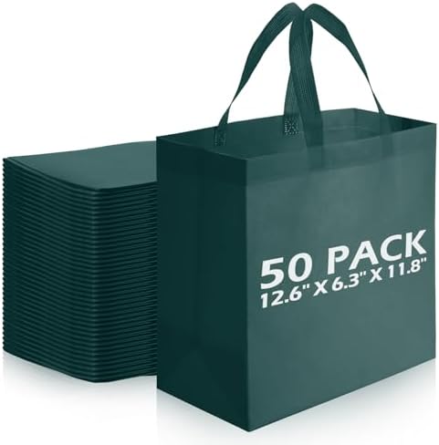 Reginary 50 Pcs Reusable Tote Bags Shopping Bags Non Woven, Dark Green by Reginary
