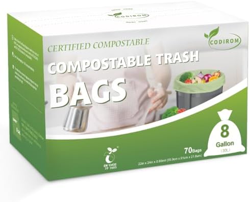 100% Compostable Trash Bags, 8 Gallon, 30 Liter, 0.85 Mils, 70 Count Large Kitchen Food Scrap Compost Bags for Kitchen Step Trash Cans with Europe EN13432 Certified - Image 4