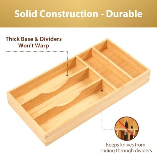 Umilife Bamboo Kitchen Drawer Organizer, 8 Inch Silverware Utensils Tray Holder for Small Drawer, Wood Caddy for Flatware Cutlery Knives - Image 3