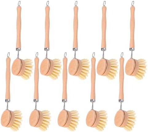10 Pack Fiber Bristle 2-Inch All-Purpose Kitchen Dish Scrub Brush with Beechwood Handle - Dish Brush with Hooked Handle for Pots, Pans, and Kitchen Utensils - Made in Germany by Unknown
