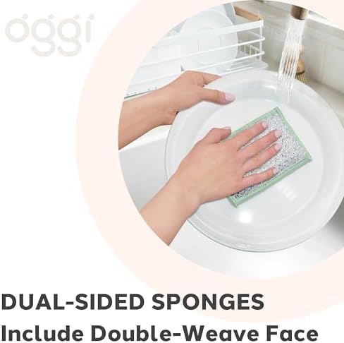 OGGI Bambou Odor-Free Scrubbing Sponges - Natural Scrub Sponges for Dishes, 91% Bamboo-Derived Rayon Cellulose Fiber, Reusable, Absorbent, Durable Scrubbers, Non-Scratch, Washable - 3 pcs, 7x4 - Image 6
