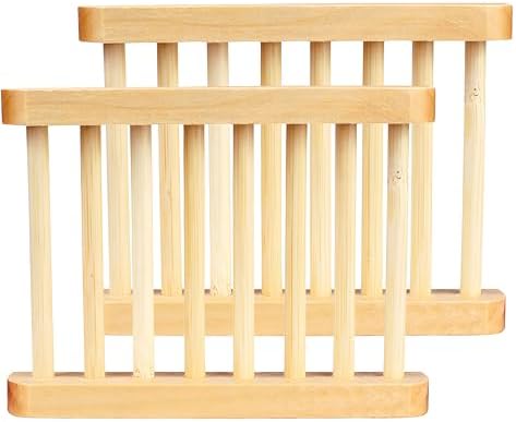 Bamboo Soap Tray Set, 2-Pack Self-Draining Wooden Soap Holder by YOFAN