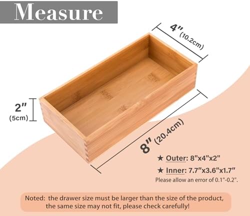 Bamboo Office Supplies Organizer Box Stationery Accessory Organizer Dresser Makeup Tool Drawer Storage Box, Bamboo 8"*4" - Image 2