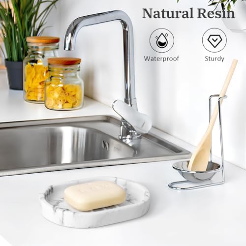 Luxspire Oval Soap Dish, Raised Bar Holder with Drainage, Gravel White - Image 2
