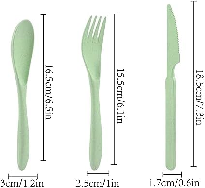 Zoyiancy 21Pcs Wheat Straw Cutlery Set, Light Green Reusable Utensils - Image 2