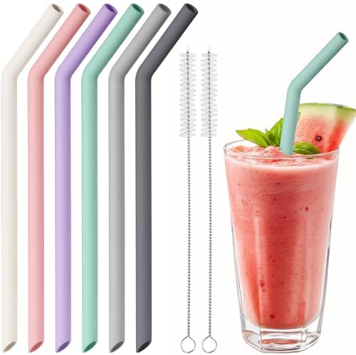 NiHome 6-Pack Wide Reusable Bent Silicone Straws for Smoothies, Milkshake by NiHome