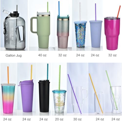 ALINK 12-Pack Reusable Glitter Straws, 13 inch Extra Long Hard Plastic Tumbler Straws for Stanley Cups, 64 oz 40 oz 32 oz Tumblers, Yeti, Mason Jar, Gallon Jug with Brush - Assroted Colored - Image 4