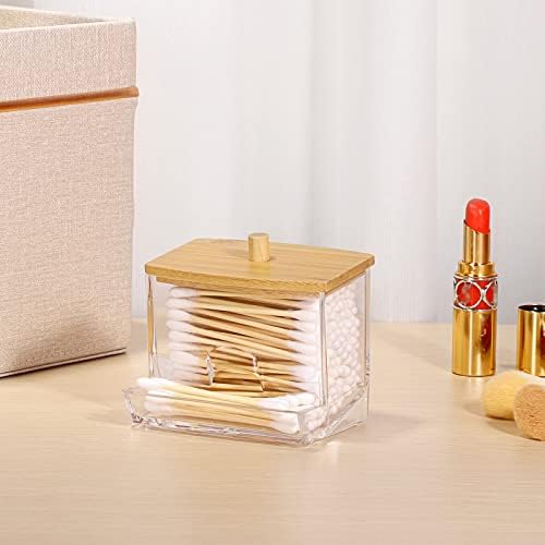 Hipiwe Acrylic Q-Tip Holder with Lid - Clear Q-Tips Dispenser Bathroom Containers Canister Cotton Swab Holder Bathroom Countertop Storage Organizer for Q-tip Cotton Swab - Image 2