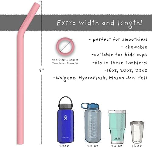 Reusable Silicone Drinking Straws - Big Size with Curved Bend for Tumblers Made from BPA Free No-Rubber Silicon - Flexible, Collapsible, Chewy, Bendy, Safe for Kids/Toddlers - Image 5