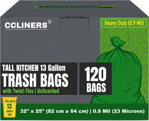 Tall Kitchen Trash Bags 13 Gallon (120 Bags) Medium Green Garbage Bag 55 Liter Can Liners Portable Camping Toilet Bags (120 count) - Image 7