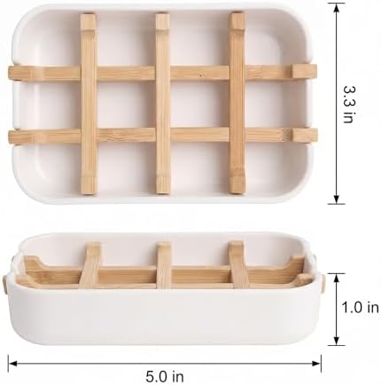 Bamboo Fiber Soap Holder and Soap Dish Combination, Removable Drainage Rack Bar Soap Tray for Bathroom Sink Deck, Bathtub, Shower & Kitchen (White, 1 Pack) - Image 3