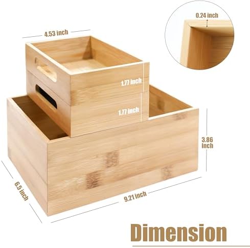 HOMESTEAD 3-Piece Stackable Bamboo Storage Box, Large Storage Bin, Wooden Boxes for Makeup Drawer Organizer Bathroom, Office Supplies, Kitchen Utensils, Bamboo Storage Containers (Medium) - Image 3