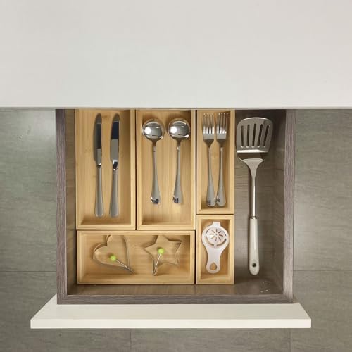 bamboo drawer organizer Set,expandable drawer dividers,wooden storage organizers,drawer organizers for kitchen, bathroom,flatware,Tea Bag Organizer (2 X 5PCS Natural) - Image 5