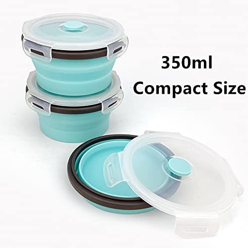 CCyanzi 3piece Round Collapsible Bowl with Lids, Silicone Food Storage Containers, Microwave & Freezer Safe, Space Saving for Kitchen Cabinet and Camping Backpack,(Blue Gray) - Image 2