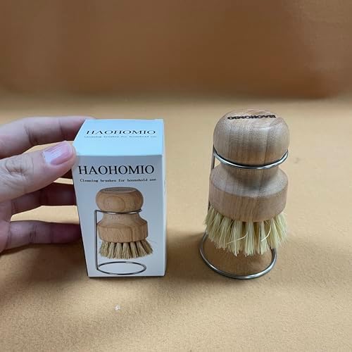 Natural Wooden Dish Brush Set with Drying Stand - Eco-Friendly Palm & Sisal Scrubber for Pots, Pans, Dishes, Kitchen Sink, Vegetables - Short Handle Pot Brush Cleaning Kit - Image 6