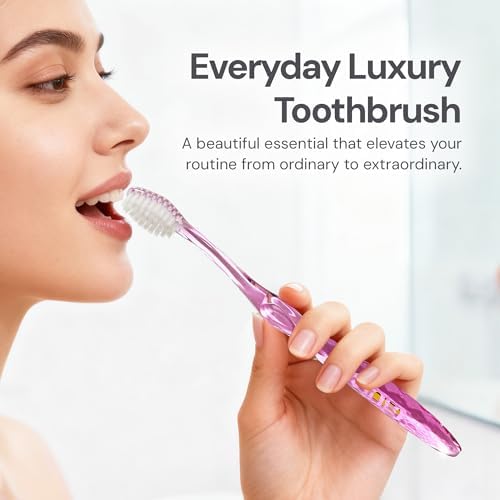 Nano-b Manual Toothbrush for Adults with Sensitive Gums, Silver Soft/Medium Bristles, Travel Case, Crystal - Image 2
