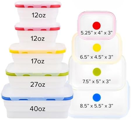 ECOBERI Collapsible Food Storage Containers with Lids, 5 Piece, 12-40 oz (Assorted Colors-Sizes 5pc) - Image 3