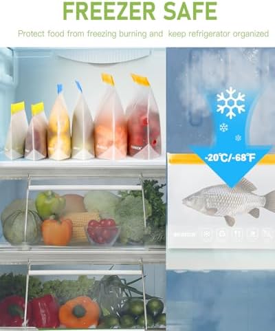 IDEATECH 20Pack Reusable Bags Dishwasher Safe, Leakproof Reusable Freezer Bags, BPA Free Healthy Food Storage Contaizers Sandwich Snack Baggies for Lunch Travel(8 Gallon 6 Quart 6 Snack,Colored) - Image 4
