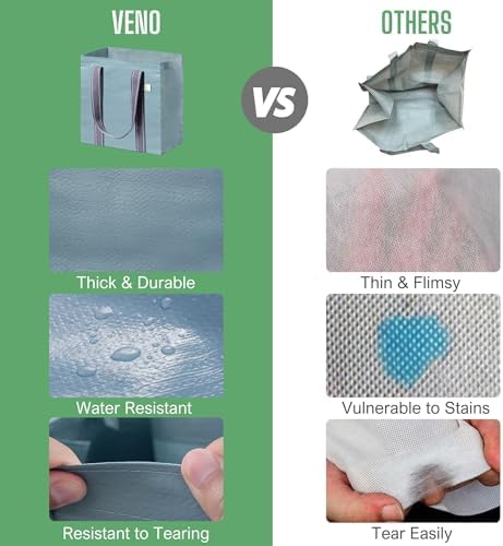 VENO 2/4 Pack Compact Reusable Grocery Shopping Bags with Hard Bottom - Image 5