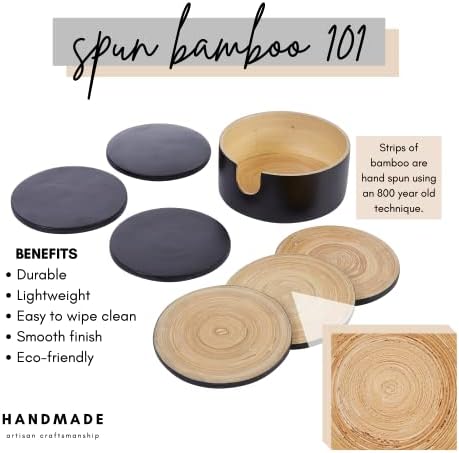 Bamboo Coasters - Spun Bamboo Wood Coaster Set with Holder for Coffee Table (Black) - Image 2