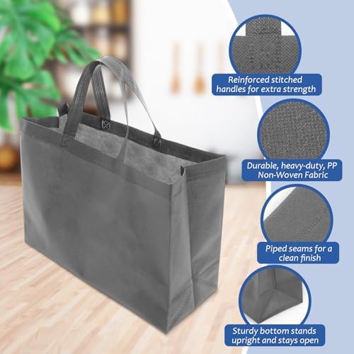 50 Pcs Reusable Tote Bag with Handles Bulk 16.1'' X 6.3'' X 11.8'' Extra Large Non Woven Grocery Shopping Bags for Boutiques Retail Store (Gray) - Image 6
