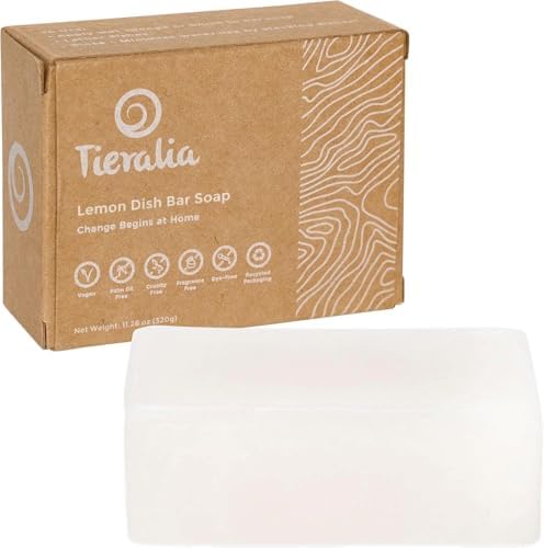 Lemon Dish Soap Bar Pack of 2 – Solid Dish Soap Block, Natural Non Toxic Eco Friendly Plant Based Dishwashing Soap, Biodegradable, Zero Waste, Plastic Free Kitchen Soap (11.28 oz) by Tieralia