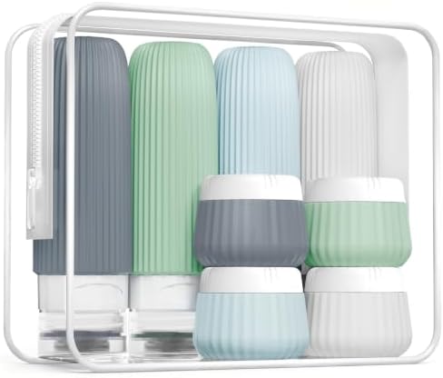 Mrsdry Travel Bottles for Toiletries 8 Pack, Tsa Approved Travel Size Toiletries 3 oz, Travel Containers for Toiletries, with Clear Bag, Leak Proof Silicone Squeezable Travel Essentials Creams Jars by Mrsdry