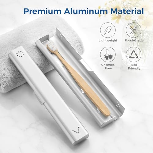 Toothbrush Travel Case Aluminum, Portable Toothbrush Holders Travel, Manual Toothbrush Case Container for Traveling, Bathroom, Camping, Business Trip-1Pack Silver - Image 2