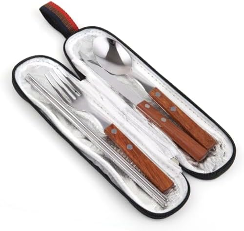 Travel Utensils with Case 4-Pack Wooden Handle Stainless Steel Reusable Travel Cutlery Set, Forks Spoons Knives Flatware Set for Camping, Picnic, Lunch Box for Men - Image 3