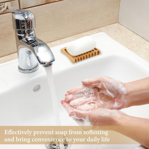 Suclain 3 Pcs Bamboo Soap Dish for Shower Self Draining Slotted Bar Soap Holder Wooden Tray for Shower, Sink, Bathroom, Bath Tub, Restaurant Counter, Kitchen Sponges, Easy Dry - Image 5