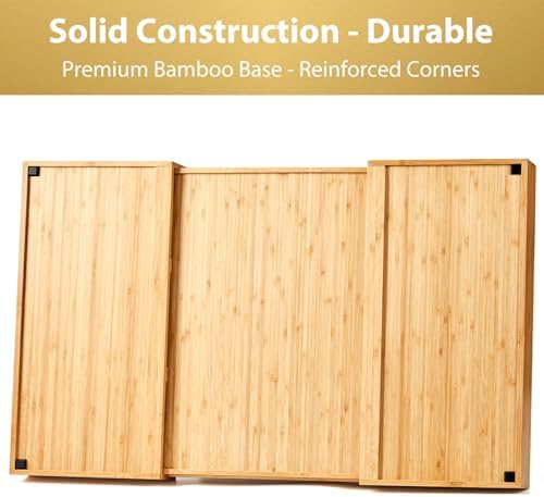 Umilife Extra Large Expandable Kitchen Siverware Utensils Drawer Organizer, 19" Deep for Big Drawer, Adjustable Bamboo Wood Drawer Divider with Curved Grooves, Cutlery Tray Flatware Holder - Image 4