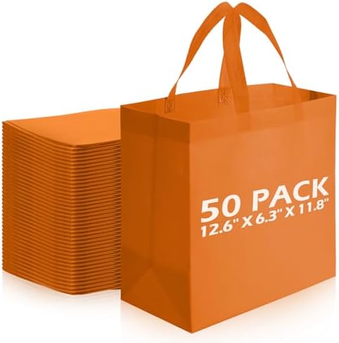 Reginary 50 Pcs Reusable Tote Bags Shopping Bags Non Woven, Orange by Reginary