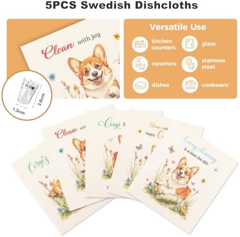 wlich 5 Pack Swedish Dishcloths, Reusable Kitchen Towels with Clips, Dog - Image 6