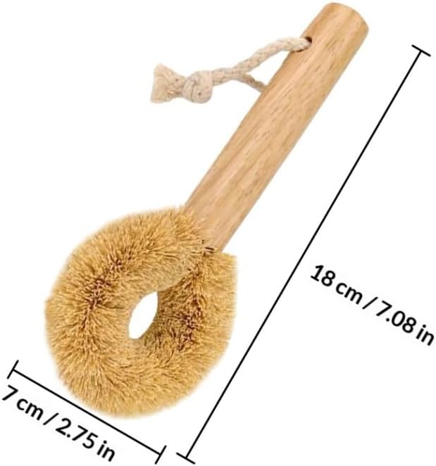 SUPVOX Natural Coconut Fiber Kitchen Pan and Bowl Cleaning Brush with Wooden Handle, Oil-Resistant Pot Scrubber for Home Dishwashing and Kitchen Cleaning - Image 2
