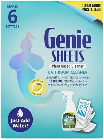 Genie Sheets Bathroom Cleaner | Concentrate Makes 6 24oz Refills | Professional-Strength | Just Add Water | Sustainable Eco-Friendly Plant-Based Solution | 6 Sheets by MicrofiberWholesale