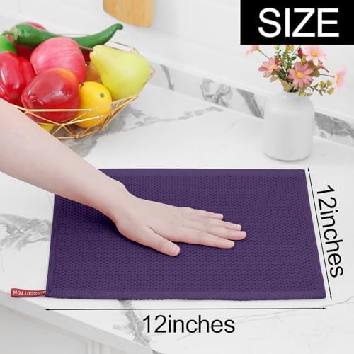 Homaxy 100% Cotton Waffle Weave Kitchen Dish Cloths 6-Pack, Eggplant - Image 5