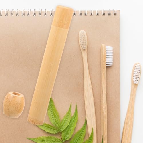 Amosfun Bamboo Toothbrush Holder Portable Toothbrush Storage Tube with Base Travel Tooth Brush Holder Case for Bathroom Counter Office Desktop Dresser Home and Hotel Use - Image 3
