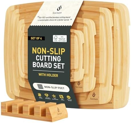 Bamboo Cutting Board Set Non Slip Feet with Holder Over Sink Men Birthday Christmas Valentines Father Day Gifts Ideal from Wife Romantic Anniversary Best Cool Gadget Awesome Who Have Everything by Socisen
