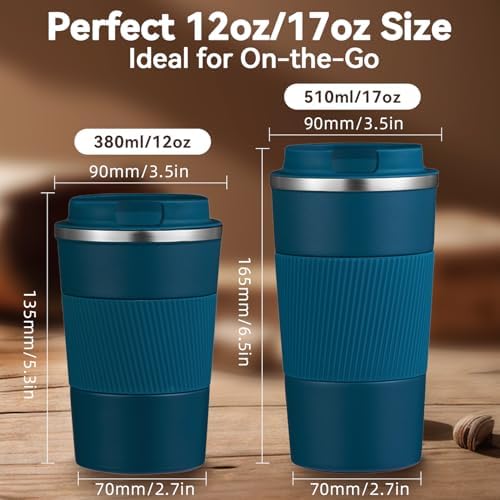 12OZ Travel Coffee Mug Insulated Coffee Cup with Spill Leak Proof Lid, Portable Stainless Steel Tumbler Reusable Hot and Cold Water Mug for Car, Daily, Camping- Blue - Image 2