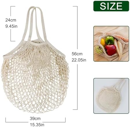 2-Pack Reusable Mesh Grocery Bags, 100% Cotton String, Long Handle Produce Bags, Fruit & Veggie Storage - Image 3