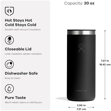 Hydro Flask Travel Coffee Cup – Insulated Stainless Steel, Non-Spill, Leak Proof To-Go Tumbler 20 Oz Harbor Blue - Image 3