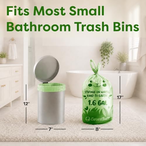 1.6 Gallon Compostable Trash Bags for Bathroom (50 Count) — Small Food Scrap & Bathroom Bin Liners — Thick 0.7 Mil Leak-Resistant Plant-Based Bags — ASTM D6400 BPI Certified - Image 2