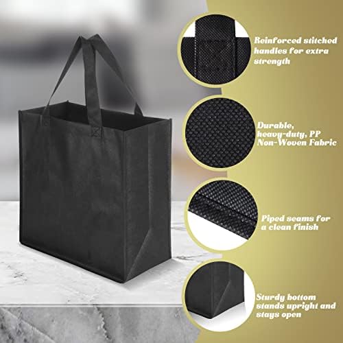 Reginary 50 Pcs Reusable Tote Bags Shopping Bags Non Woven, Black - Image 5