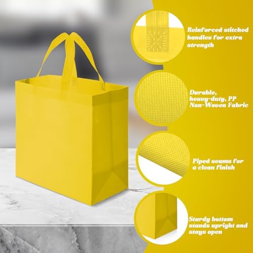 Reginary 50 Pcs Reusable Tote Bags Shopping Bags Non Woven, Yellow - Image 5