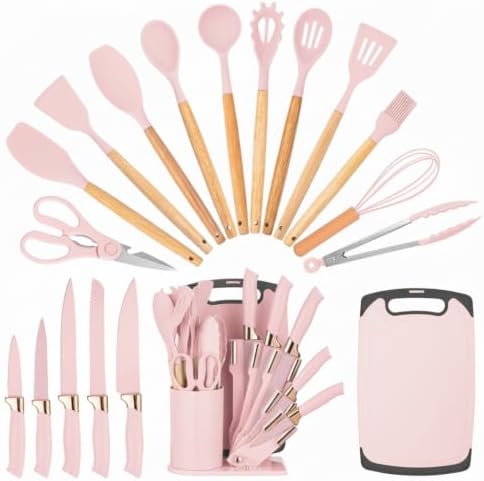 19-Piece Kitchen Utensil and Knife Set, Pink by HEEVON
