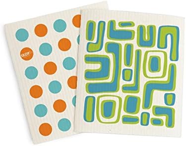 Skoy Cloth - 2-Pack Eco-Friendly & Reusable Swedish Dishcloth, for Kitchen & Household Use, Plastic-Free Packaging, Dishwasher Safe, Designer Series – Dots/Abstract, White Cloth by Skoy